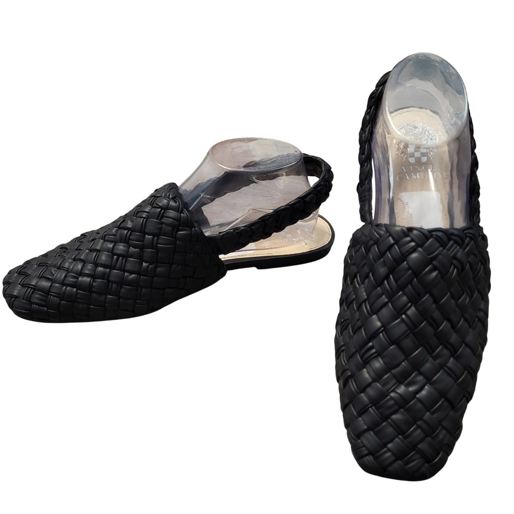 Vince Camuto Lasint Black Woven Slingback Square Toe Flat Mules Womens 9 Modern